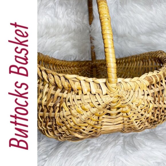 BUTTOCKS BASKET VTG Large Handmade Cottage Splint Ribbed Farmhouse Vintage - Picture 6 of 13